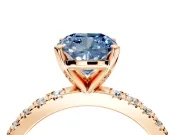 Solitaire Engagement Ring Setting for Fancy Blue Cushion Cut Center with Fine Pave Band and Claw Prong Head in Rose Gold