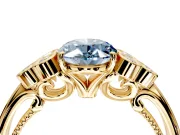 Cluster Engagement Ring Setting for Fancy Blue Oval Center with Bezel Accent Clusters and Prong Head in Yellow Gold