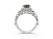 Solitaire Engagement Ring Setting for Fancy Green Round Cut Center with Filigree Band and Prong Head in Sterling Silver