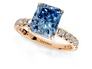 Solitaire Engagement Ring Setting for Fancy Blue Radiant Cut Center with Shared-Prong Accents and Prong Head in Rose Gold