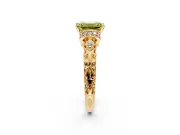 Solitaire Engagement Ring Setting for Fancy Yellow Emerald Cut Center with Filigree Band and Prong Head in Yellow Gold