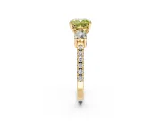 3 Stone Engagement Ring Setting for Fancy Yellow Cushion Cut Center with Round Cut Side Accents and Prong Head in Yellow Gold