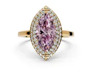 Halo Engagement Ring Setting for Fancy Pink Marquise Center with Plain Tapered Band and Prong Head in Yellow Gold