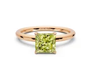 Low-Set Solitaire Engagement Ring Setting for Fancy Yellow Princess Cut Center with Thin Plain Band and Prong Head in Rose Gold