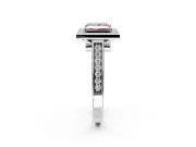 Halo Engagement Ring Setting for Fancy Pink Princess Cut Center with Outer Bezel Rim, Pave Band and Prong Head in White Gold