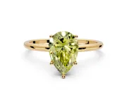 Solitaire Engagement Ring Setting for Fancy Yellow Pear-Shaped Center with Straight Thin Band and Prong Head in Yellow Gold