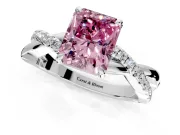 Crossover Engagement Ring Setting for Fancy Pink Radiant Cut Center with Pave and Plain Strands and Prong Head in Sterling Silver