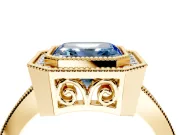 Halo Engagement Ring Setting for Fancy Blue Asscher Cut Center with Milgrain Halo, Pave Band and Prong Head in Yellow Gold