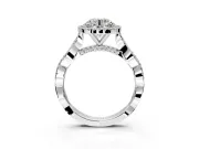 Halo Engagement Ring Setting for Round Cut Center with Twist Band and Prong Head in White Gold