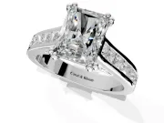 Solitaire Engagement Ring Setting for Radiant Cut Center with Channel Band and Double Claw Prong Head in Platinum