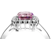 Starburst Halo Engagement Ring Setting for Fancy Pink Radiant Cut Center with Flat Cathedral Band and Prong Head in Platinum