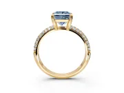 Solitaire Engagement Ring Setting for Fancy Blue Princess Cut Center with Multi-Row Pave Accents and Basket Head in Yellow Gold