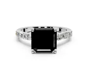 Baguette Engagement Ring Setting for Fancy Black Asscher Cut Center with Alternating Bar-Set Band and Prong Head in White Gold