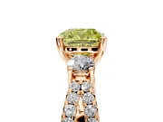 3 Stone Engagement Ring Setting for Fancy Yellow Cushion Cut Center with Pave Split Shank and Prong Head in Rose Gold