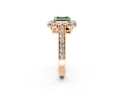 Halo Engagement Ring Setting for Fancy Green Asscher Cut Center with Milgrain Channel Band and Prong Head in Rose Gold