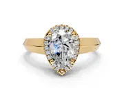 Halo Engagement Ring Setting for Pear-Shaped Center with Knife Ridge Cathedral Band and Prong Head in Yellow Gold