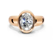 Solitaire Engagement Ring Setting for Oval Center with Wide Band and Bezel Head in Rose Gold
