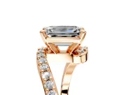 Solitaire Engagement Ring Setting for Emerald Cut Center with Pave Bypass Swirl Band and Prong Head in Rose Gold