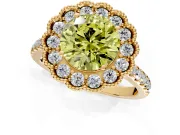 Milgrain Floral Halo Engagement Ring Setting for Fancy Yellow Round Cut Center with Pave Band and Prong Head in Yellow Gold