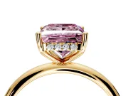Hidden Halo Engagement Ring Setting for Fancy Pink Princess Cut Center with Thin Round-Wire Band and Prong Head in Yellow Gold