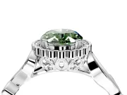 Halo Engagement Ring Setting for Fancy Green Oval Center with Leaf Motif Split Shank and Prong Head in Platinum