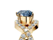 Halo Engagement Ring Setting for Fancy Blue Heart-Shaped Center with Pave Infinity Twist Band and Prong Head in Yellow Gold