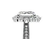 Milgrain Halo Engagement Ring Setting for Asscher Cut Center with Bezel Point Accents and Prong Head in Platinum