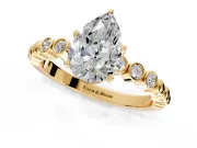 Solitaire Engagement Ring Setting for Pear-Shaped Center with Bezel-Dot Beaded Band and Prong Head in Yellow Gold