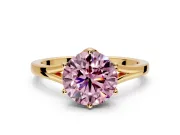 Solitaire Engagement Ring Setting for Fancy Pink Round Cut Center with Plain Split Shank and Prong Head in Yellow Gold