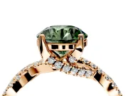 Solitaire Engagement Ring Setting for Fancy Green Round Cut Center with Narrow Twist Pave Band and Prong Head in Rose Gold