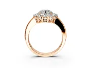 Halo Engagement Ring Setting for Round Cut Center with Milgrain Channel Band and Prong Head in Rose Gold
