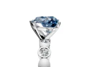 Solitaire Engagement Ring Setting for Fancy Blue Heart-Shaped Center with Beaded Bezel Station Band and Prong Head in Sterling Silver