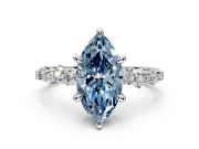 Solitaire Engagement Ring Setting for Fancy Blue Marquise Center with Trailing Leaf Accent Band and Prong Head in Platinum
