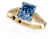 Solitaire Engagement Ring Setting for Fancy Blue Radiant Cut Center with Twisted Pave Split Shank and Prong Head in Yellow Gold