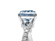 Solitaire Engagement Ring Setting for Fancy Blue Princess Cut Center with Half-Pave Crossover Band and Prong Head in Platinum