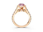 Solitaire Engagement Ring Setting for Fancy Pink Cushion Cut Center with Pave Cathedral Shoulders and Prong Head in Rose Gold