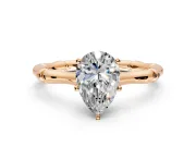 Solitaire Engagement Ring Setting for Pear-Shaped Center with Bamboo Band and Prong Head in Rose Gold