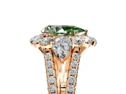 Halo Engagement Ring Setting for Fancy Green Pear-Shaped Center with Two-Strand Split Shank and Prong Head in Rose Gold