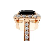 Floral Halo Engagement Ring Setting for Fancy Black Emerald Cut Center with Large Halo Accents and Prong Head in Rose Gold