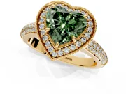 Milgrain Halo Engagement Ring Setting for Fancy Green Heart-Shaped Center with Three-Sided Pave Band and Prong Head in Yellow Gold