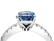 Solitaire Engagement Ring Setting for Fancy Blue Radiant Cut Center with Single Row Accent Band and Prong Head in Sterling Silver
