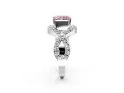 Halo Engagement Ring Setting for Fancy Pink Radiant Cut Center with Pave Infinity Twist Band and Prong Head in Platinum