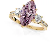 3 Stone Engagement Ring Setting for Fancy Pink Marquise Center with Round Cut Side Accents and Prong Head in Yellow Gold