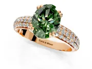 Solitaire Engagement Ring Setting for Fancy Green Oval Center with Multi-Row Pave Accents and Basket Head in Rose Gold