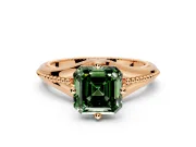 Solitaire Engagement Ring Setting for Fancy Green Asscher Cut Center with Milgrain Cathedral Band and Prong Head in Rose Gold