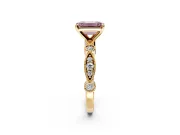 Solitaire Engagement Ring Setting for Fancy Pink Emerald Cut Center with Milgrain Bezel Accents and Prong Head in Yellow Gold