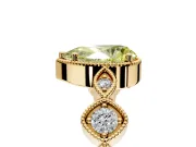 Vintage Station Engagement Ring Setting for Fancy Yellow Pear-Shaped Center with Accents and Prong Head in Yellow Gold