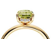 Hidden Halo Engagement Ring Setting for Fancy Yellow Radiant Cut Center with Thin Rounded Band and Prong Head in Yellow Gold