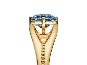 Solitaire Engagement Ring Setting for Fancy Blue Asscher Cut Center with Milgrain Cathedral Band and Prong Head in Yellow Gold
