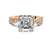 Solitaire Engagement Ring Setting for Asscher Cut Center with Bar-Station Pave Twist and Prong Head in Rose Gold